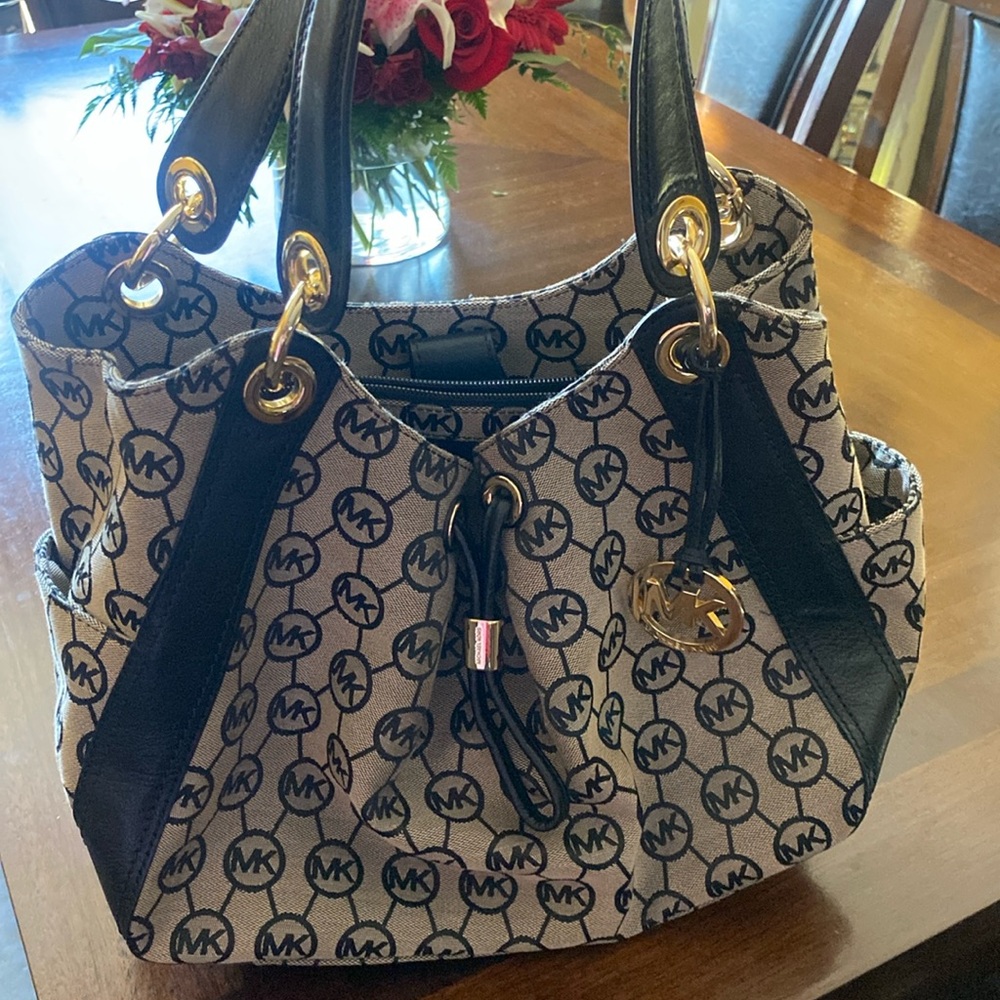 Michael Kors Black and Tan Signature Tote Bag